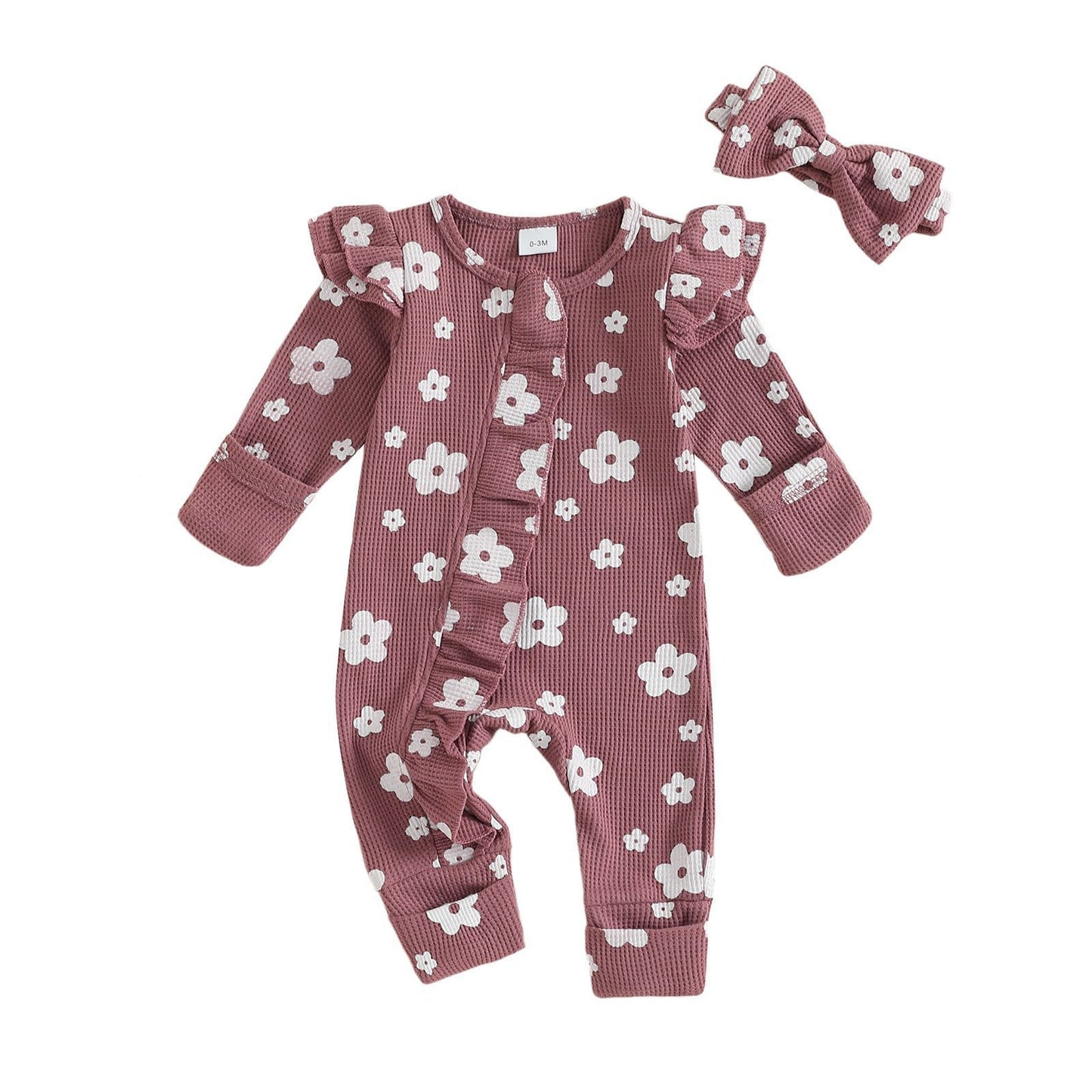 Baby Girl Floral Jumpsuit with Hair Band