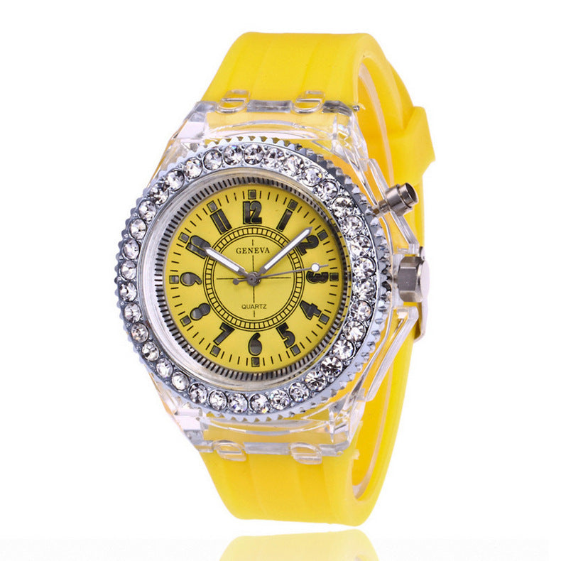 Trendy LED Luminous Geneva Silicone Quartz Watch for Women