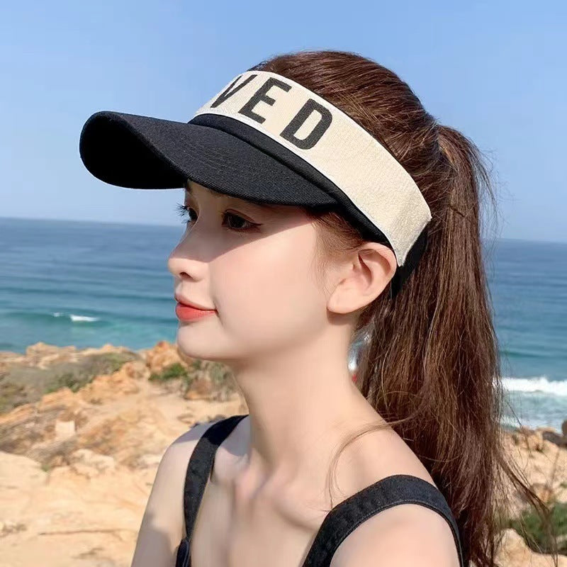 Korean Style Summer Sunlight Blocker Cap – Open Top Letter Design “LOVED”