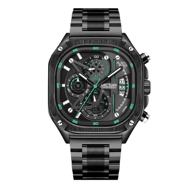 Men’s Square Steel Strap Waterproof Luminous Multi-Function Watch