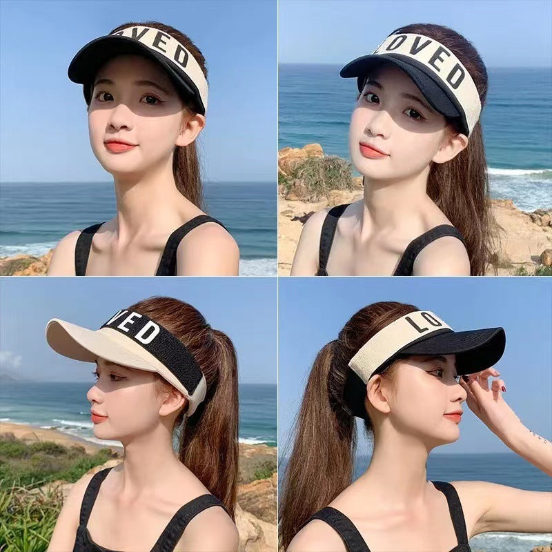 Korean Style Summer Sunlight Blocker Cap – Open Top Letter Design “LOVED”