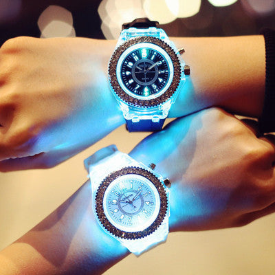 Trendy LED Luminous Geneva Silicone Quartz Watch for Women
