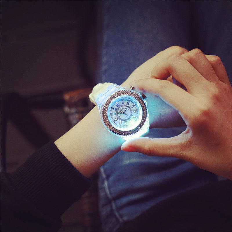 Trendy LED Luminous Geneva Silicone Quartz Watch for Women