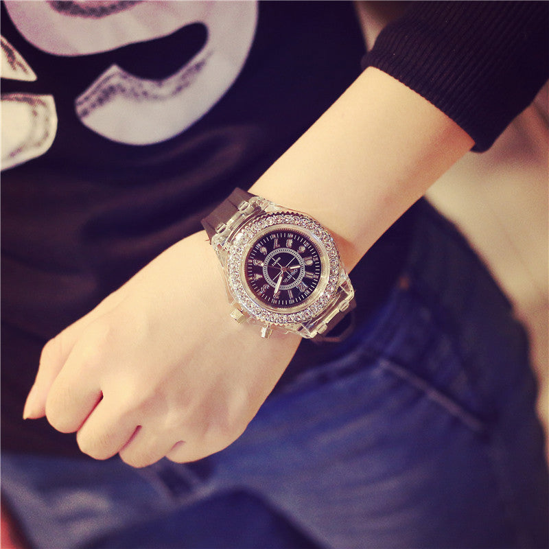 Trendy LED Luminous Geneva Silicone Quartz Watch for Women