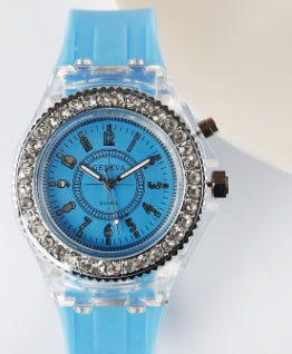 Trendy LED Luminous Geneva Silicone Quartz Watch for Women