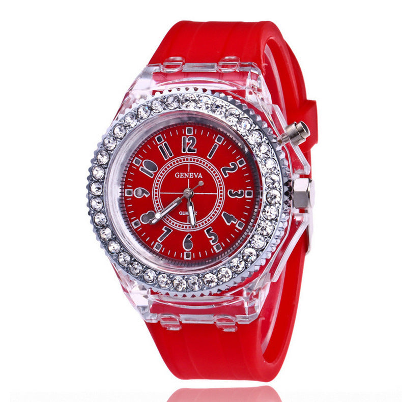 Trendy LED Luminous Geneva Silicone Quartz Watch for Women