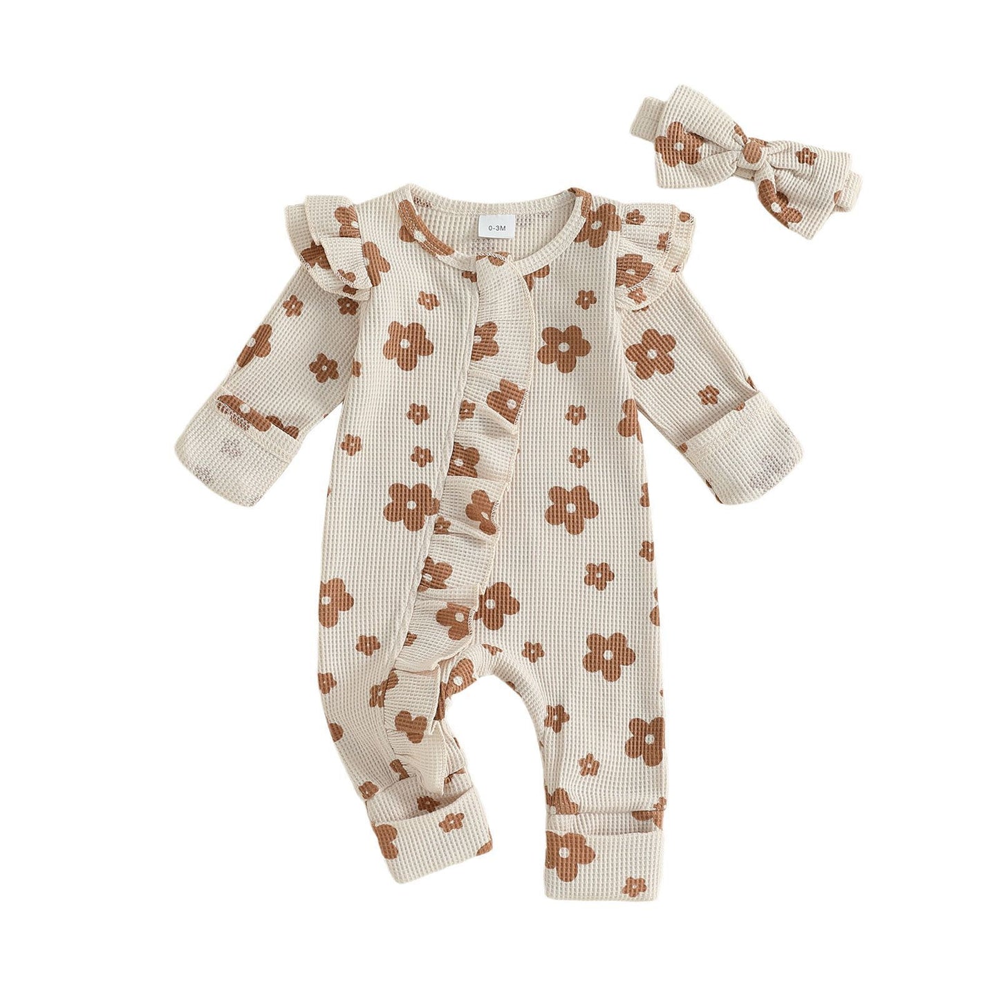 Baby Girl Floral Jumpsuit with Hair Band