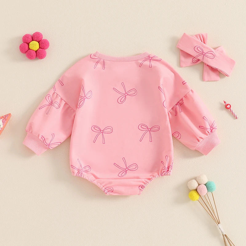 Cute Baby Girl Bowknot Romper – Long Sleeve Cotton One-Piece
