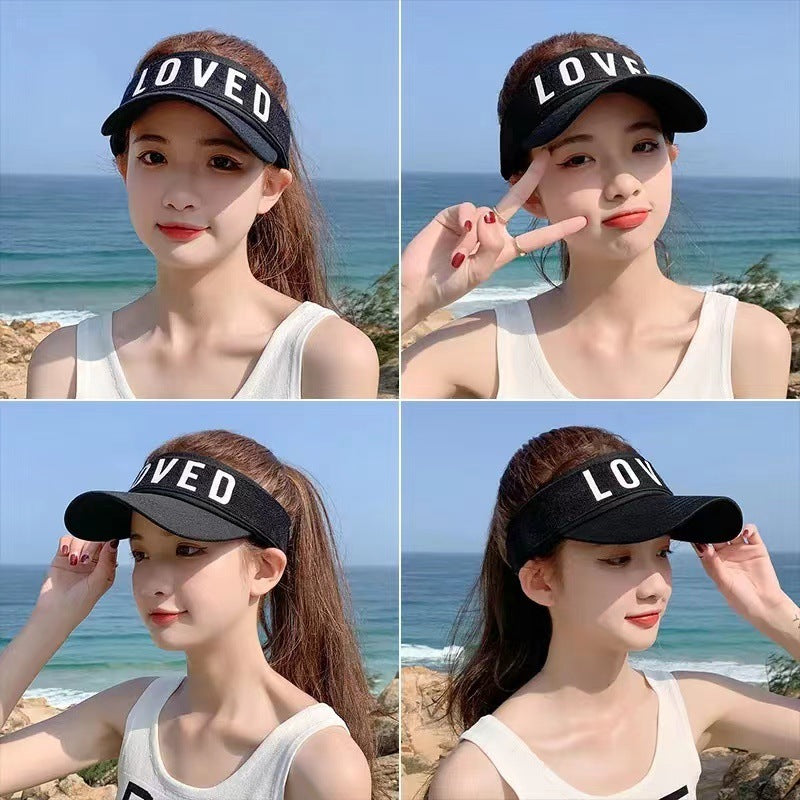 Korean Style Summer Sunlight Blocker Cap – Open Top Letter Design “LOVED”