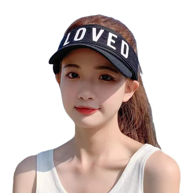 Korean Style Summer Sunlight Blocker Cap – Open Top Letter Design “LOVED”