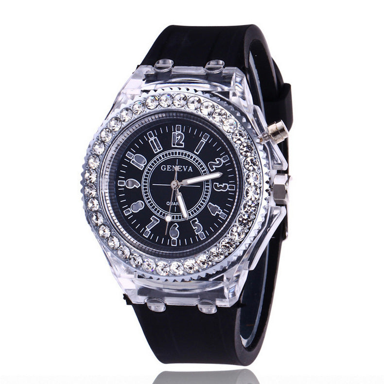 Trendy LED Luminous Geneva Silicone Quartz Watch for Women