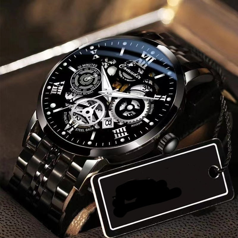 Elegant Hollow Men’s Watch – Waterproof with Luminous Calendar