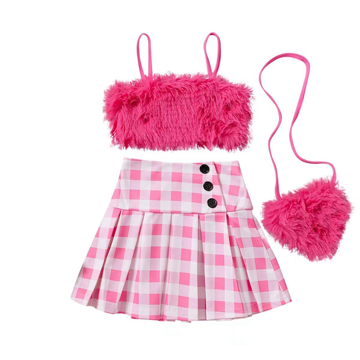 Girls' Plaid 3-Piece Outfit with Skirt, Slip & Matching Bag