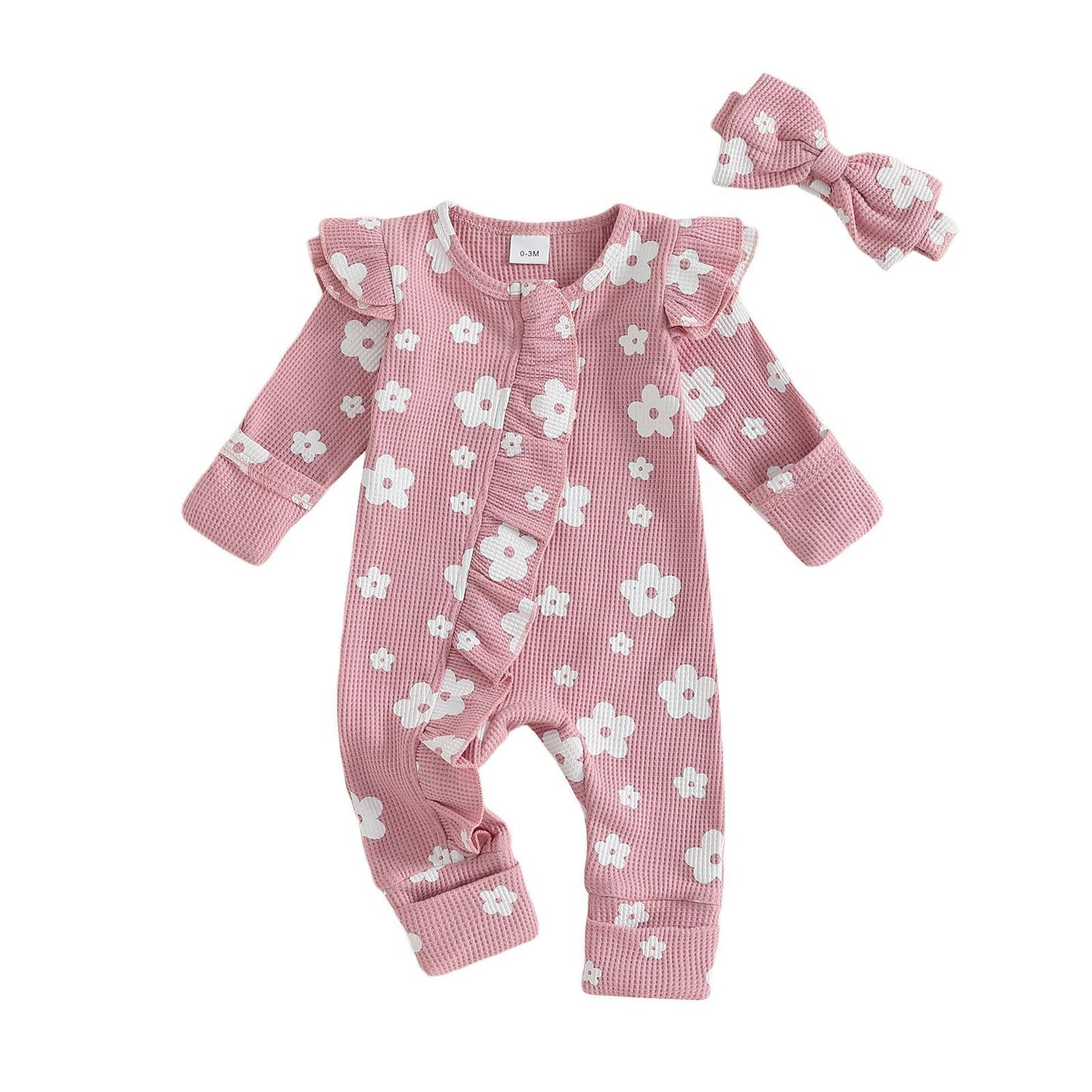 Baby Girl Floral Jumpsuit with Hair Band