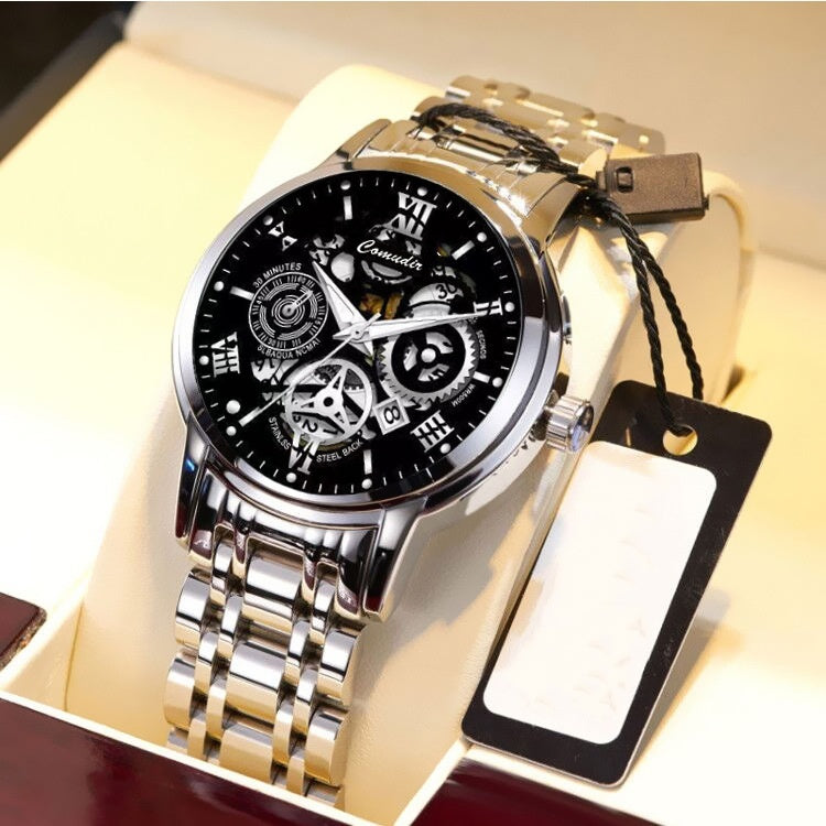 Elegant Hollow Men’s Watch – Waterproof with Luminous Calendar