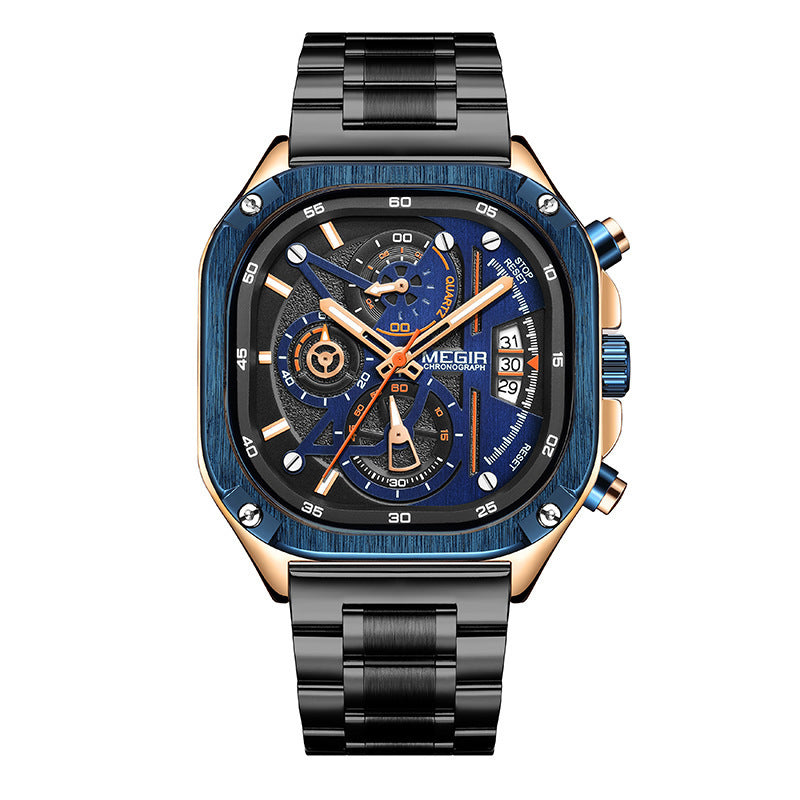 Men’s Square Steel Strap Waterproof Luminous Multi-Function Watch