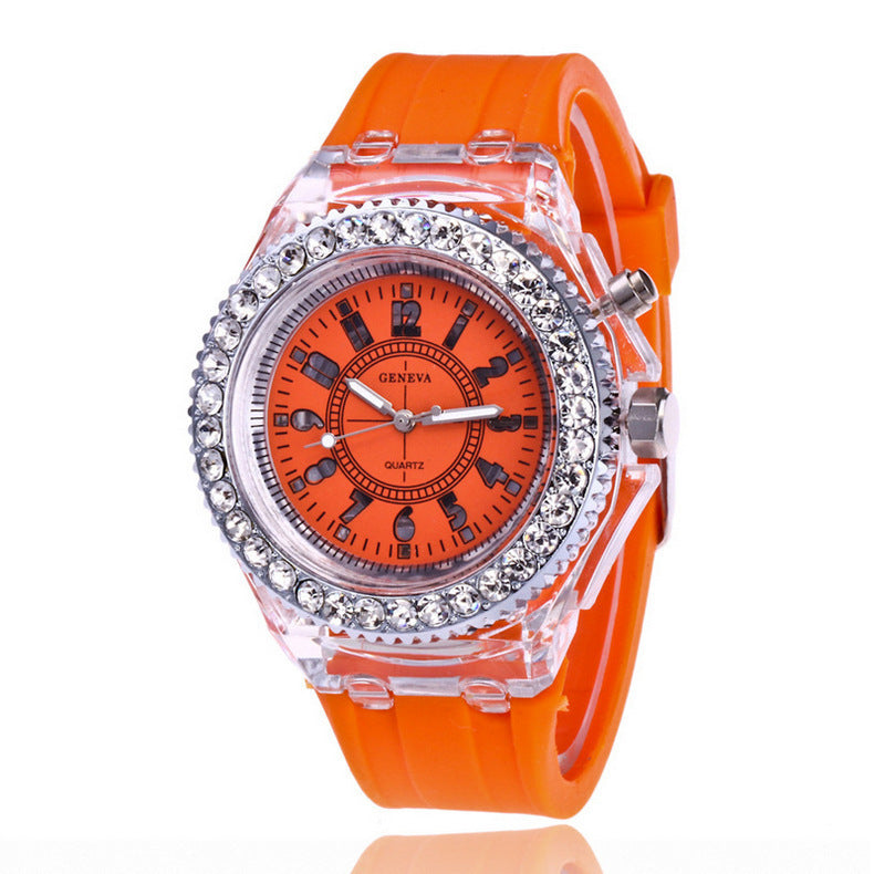 Trendy LED Luminous Geneva Silicone Quartz Watch for Women