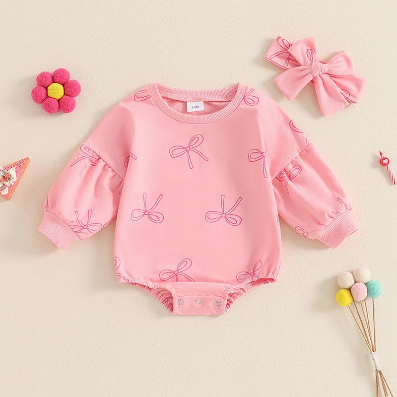 Cute Baby Girl Bowknot Romper – Long Sleeve Cotton One-Piece