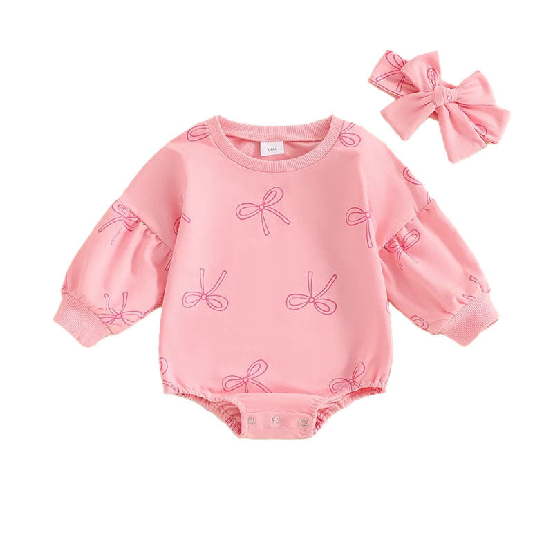 Cute Baby Girl Bowknot Romper – Long Sleeve Cotton One-Piece