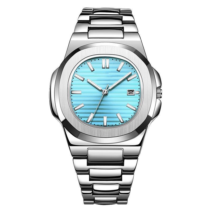 Elegant Men’s Steel Belt Calendar & Luminous Watch