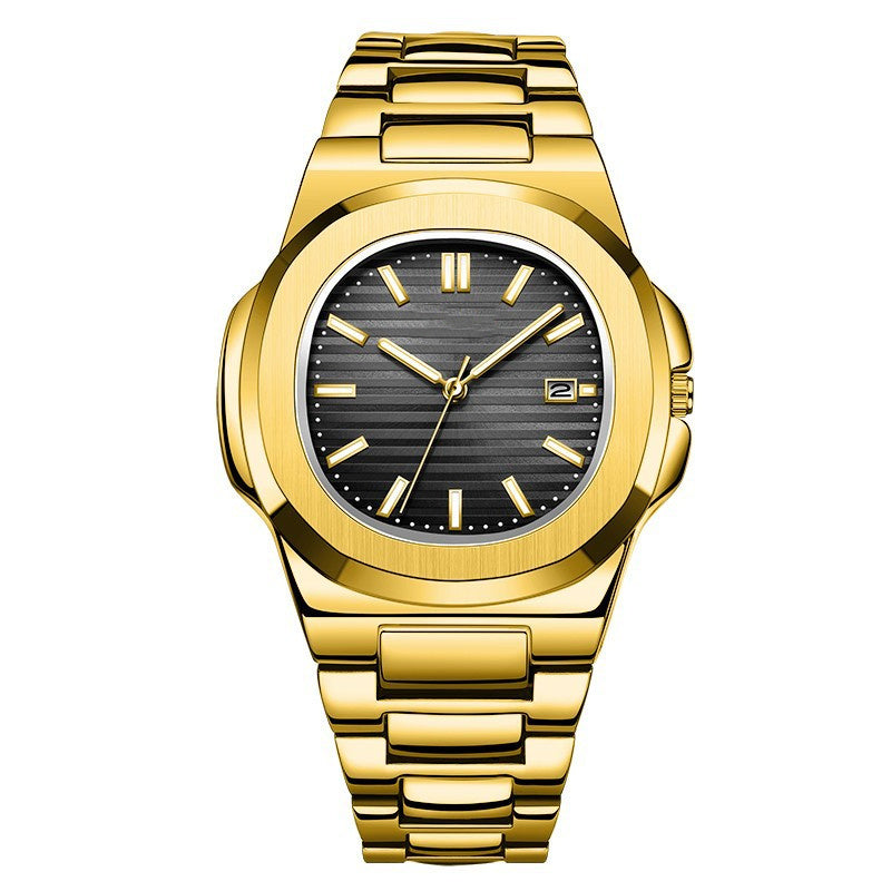 Elegant Men’s Steel Belt Calendar & Luminous Watch