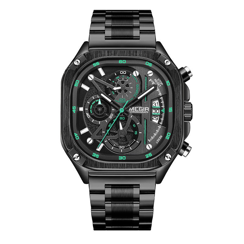 Men’s Square Steel Strap Waterproof Luminous Multi-Function Watch