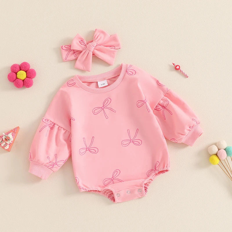 Cute Baby Girl Bowknot Romper – Long Sleeve Cotton One-Piece