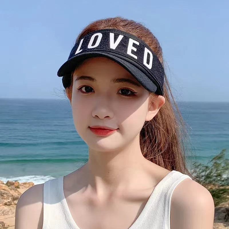 Korean Style Summer Sunlight Blocker Cap – Open Top Letter Design “LOVED”