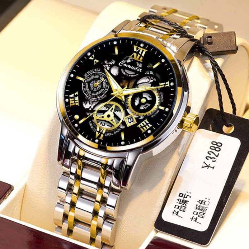 Elegant Hollow Men’s Watch – Waterproof with Luminous Calendar