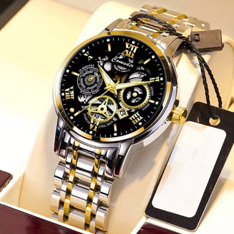Elegant Hollow Men’s Watch – Waterproof with Luminous Calendar