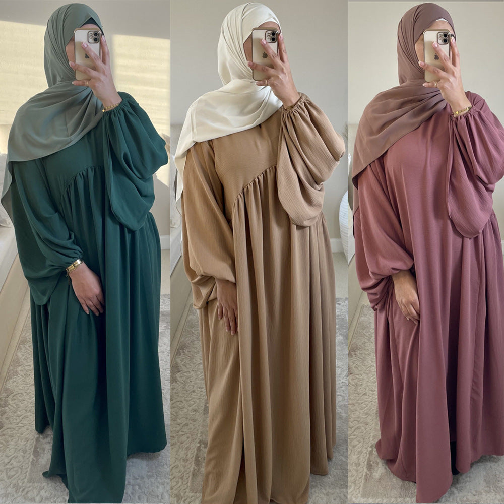Middle East Arab Burqa Patchwork Large Swing Solid Color Loose Dress | عباءة عربية بتصميم بُرقع مع قصة واسعة