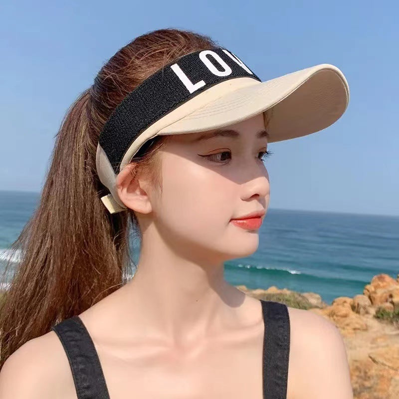Korean Style Summer Sunlight Blocker Cap – Open Top Letter Design “LOVED”