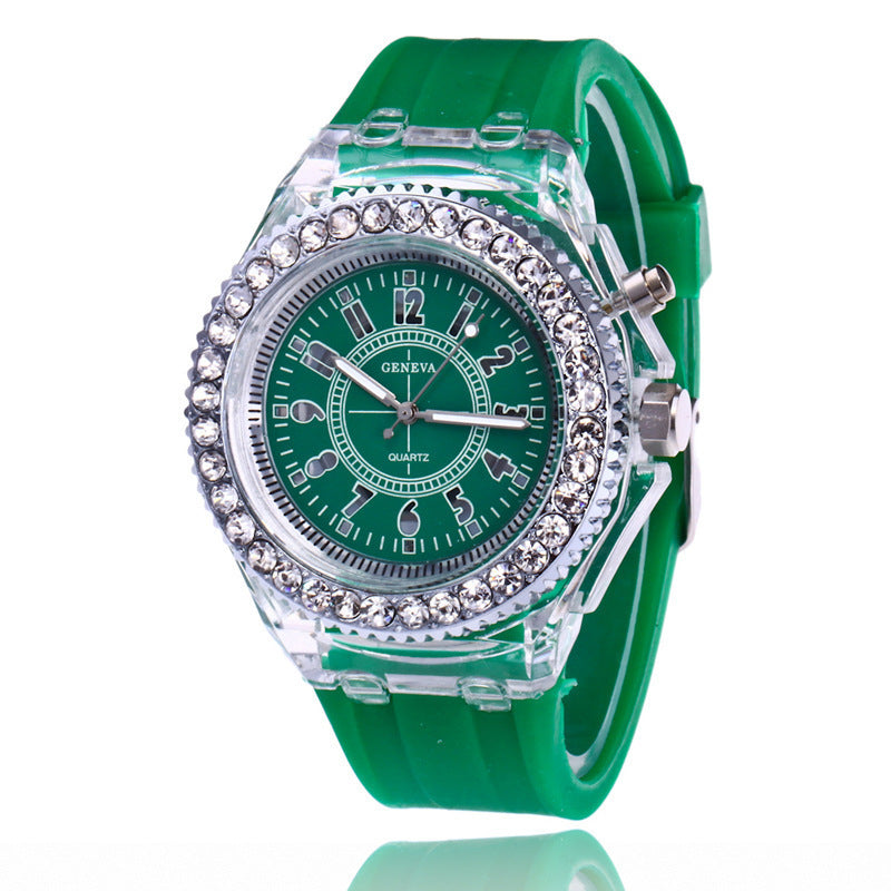 Trendy LED Luminous Geneva Silicone Quartz Watch for Women
