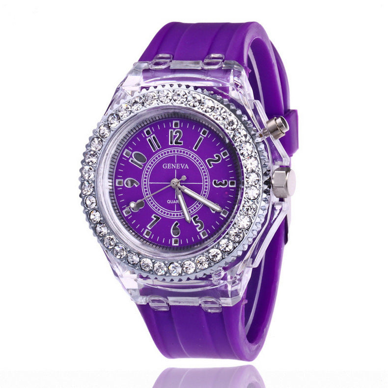 Trendy LED Luminous Geneva Silicone Quartz Watch for Women