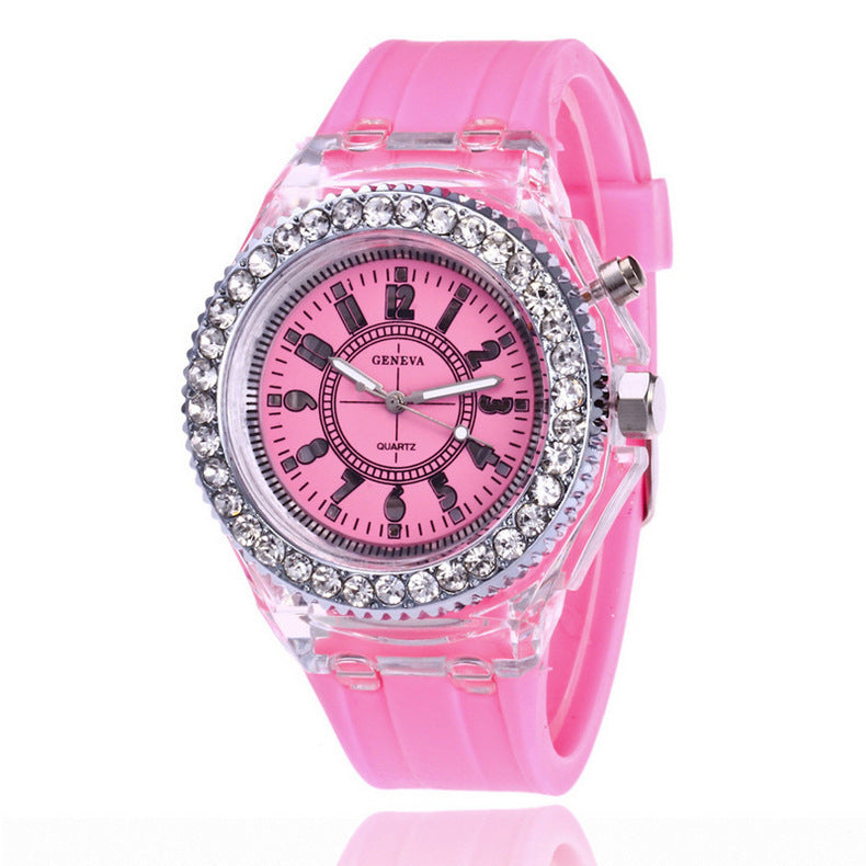 Trendy LED Luminous Geneva Silicone Quartz Watch for Women