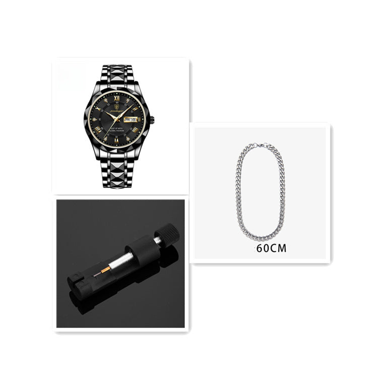 Men’s Slim Waterproof Business Quartz Watch with Double Calendar